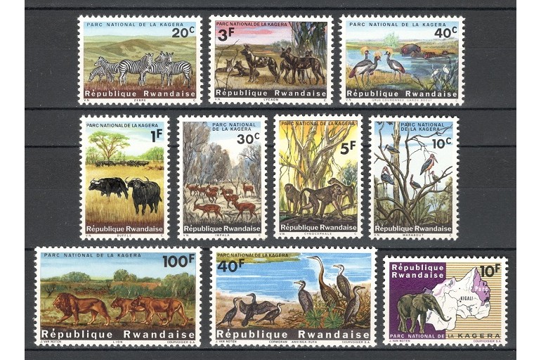RWANDA 1965 - FAUNA AFRICANA - SERIE DE 10 TIMBRE - NESTAMPILATA - MNH / fauna527